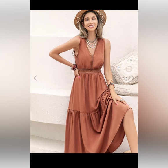 V Neck Bohemian Printed Dress A Line Dress